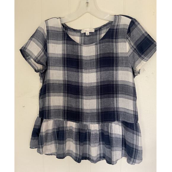 WinWin Blue Plaid Top Small - Picture 1 of 5